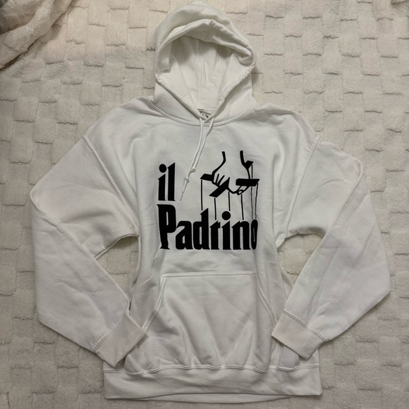 il Padrino The Godfather Cinema White Graphic Logo Hoodie Sweatshirt, Large NWOT - Picture 1 of 4